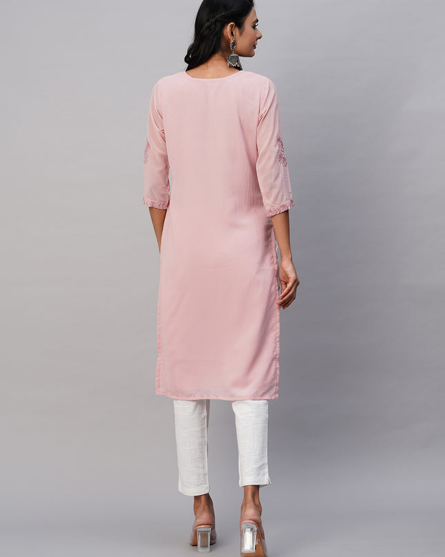 Georgette Straight Lucknowi Chikankari Ethinic Wear Kurta