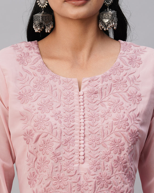 Georgette Straight Lucknowi Chikankari Ethinic Wear Kurta