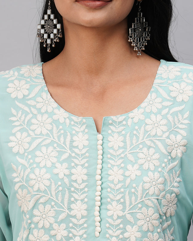 Georgette Straight Lucknowi Chikankari Ethinic Wear Kurta