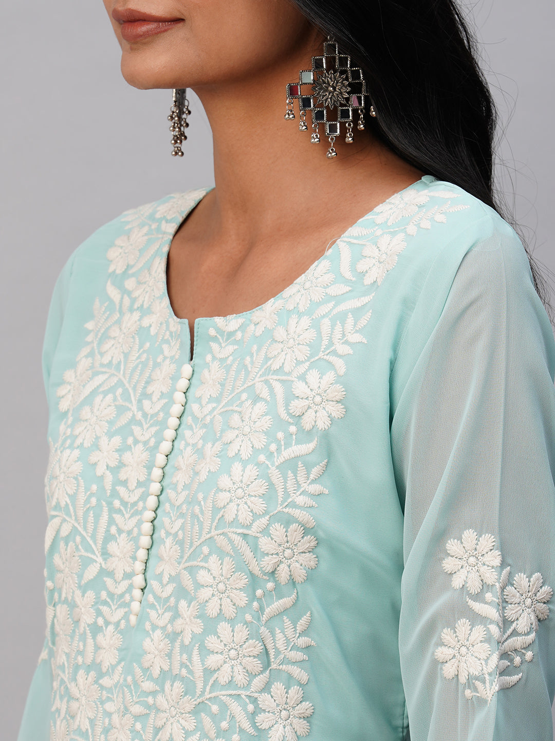 RATAN Women's Georgette Straight Lucknowi Chikankari Ethnic Wear Kurta