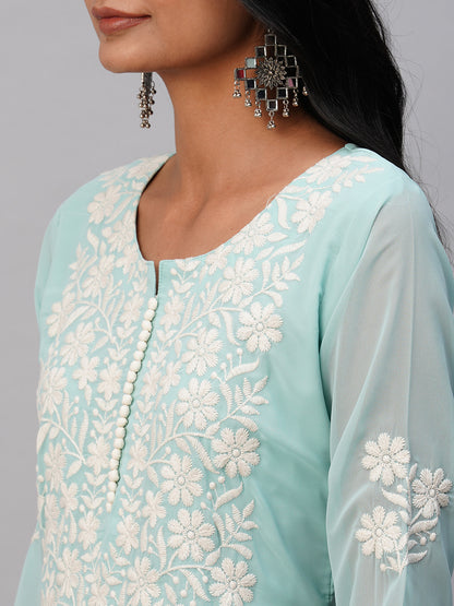 RATAN Women's Georgette Straight Lucknowi Chikankari Ethnic Wear Kurta