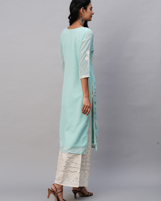 Georgette Straight Lucknowi Chikankari Ethinic Wear Kurta