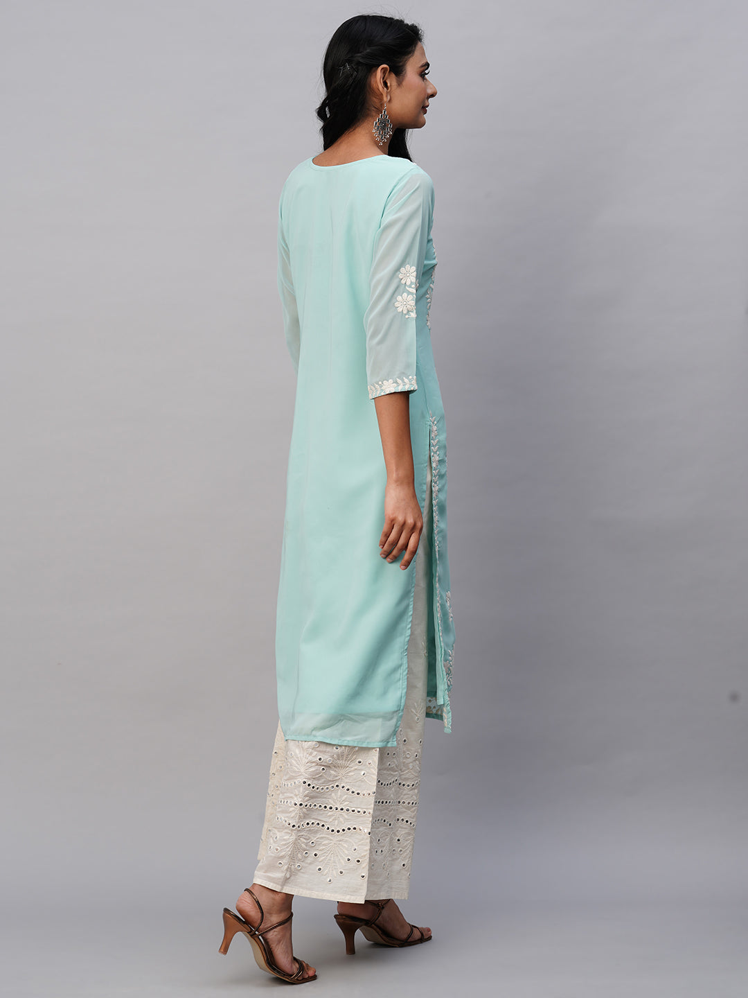Georgette Straight Lucknowi Chikankari Ethinic Wear Kurta
