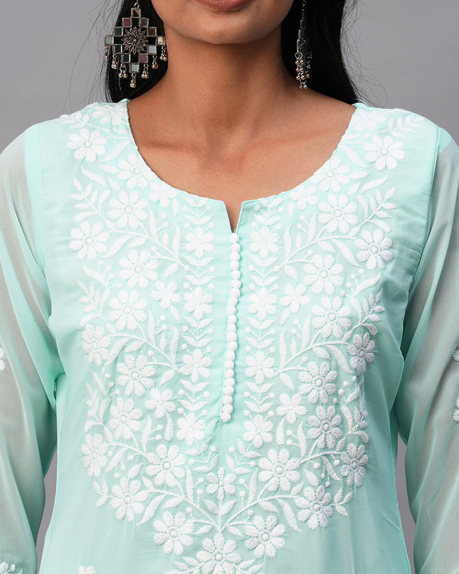 Georgette Straight Lucknowi Chikankari Ethinic Wear Kurta