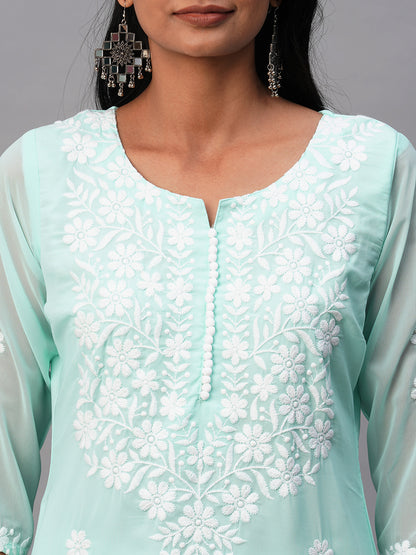 Georgette Straight Lucknowi Chikankari Ethinic Wear Kurta