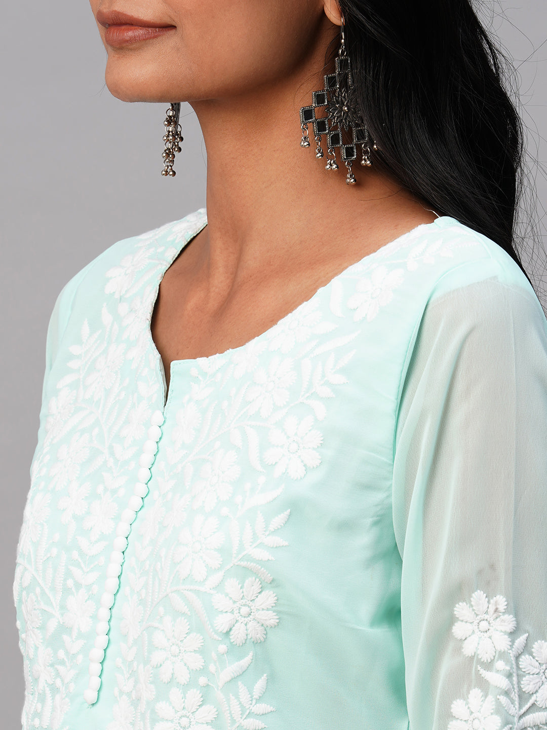 RATAN Women's Georgette Straight Lucknowi Chikankari Ethnic Wear Kurta