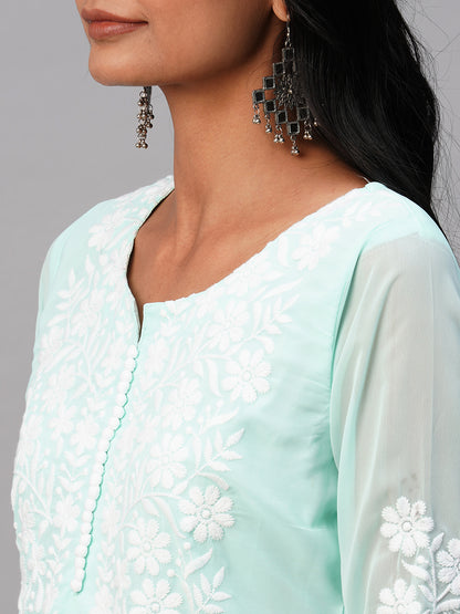 RATAN Women's Georgette Straight Lucknowi Chikankari Ethnic Wear Kurta