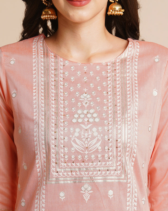 Silk Gold Printed Straight Kurta for Women