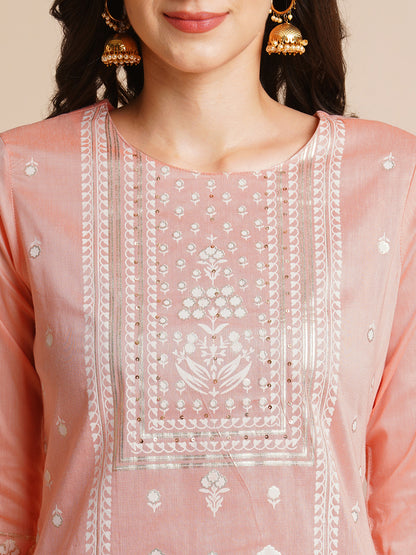 Silk Gold Printed Straight Kurta for Women