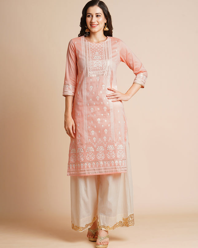 Silk Gold Printed Straight Kurta for Women