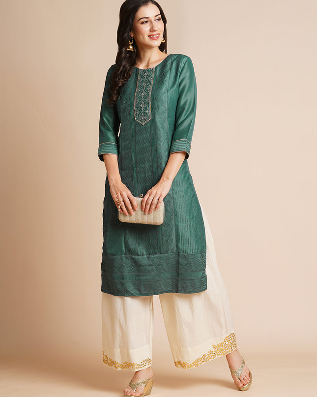Art Silk Straight Lucknowi Chikankari Ethnic Wear Kurta