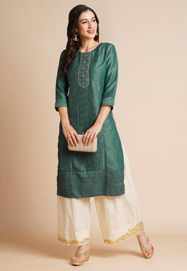 Art Silk Straight Lucknowi Chikankari Ethnic Wear Kurta