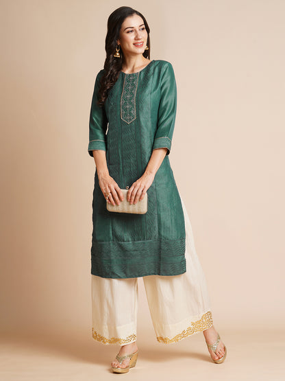 Art Silk Straight Lucknowi Chikankari Ethnic Wear Kurta