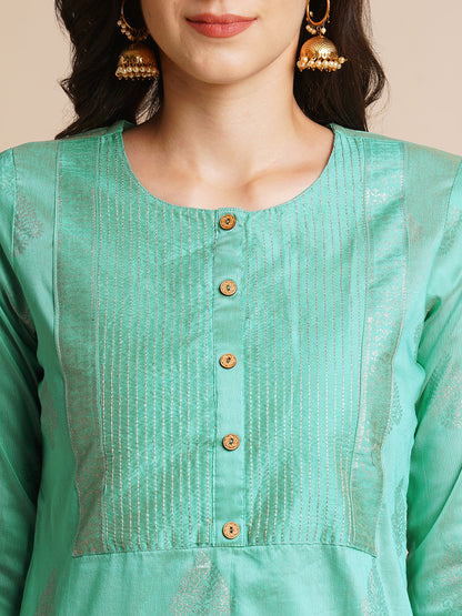 Silk Gold Printed Straight Kurta for Women