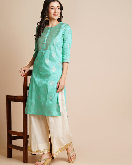 Silk Gold Printed Straight Kurta for Women