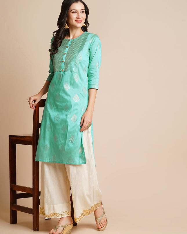 Silk Gold Printed Straight Kurta for Women