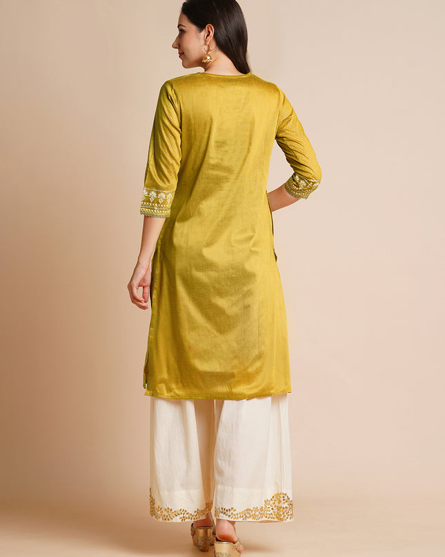 Silk Gold Printed Straight Kurta for Women
