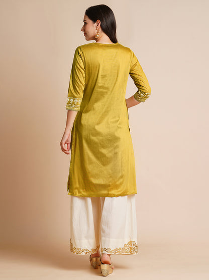 Silk Gold Printed Straight Kurta for Women