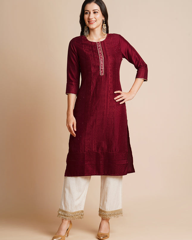 Art Silk Straight Lucknowi Chikankari Ethnic Wear Kurta