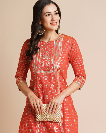 Silk Gold Printed Straight Kurta for Women