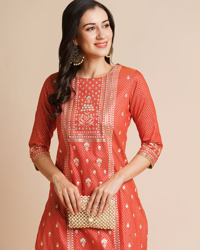 Silk Gold Printed Straight Kurta for Women