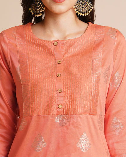 Silk Gold Printed Straight Kurta for Women