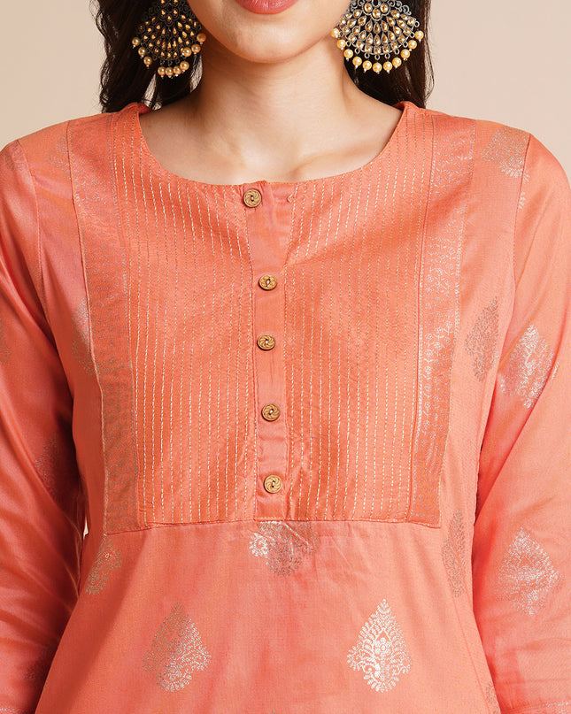Silk Gold Printed Straight Kurta for Women