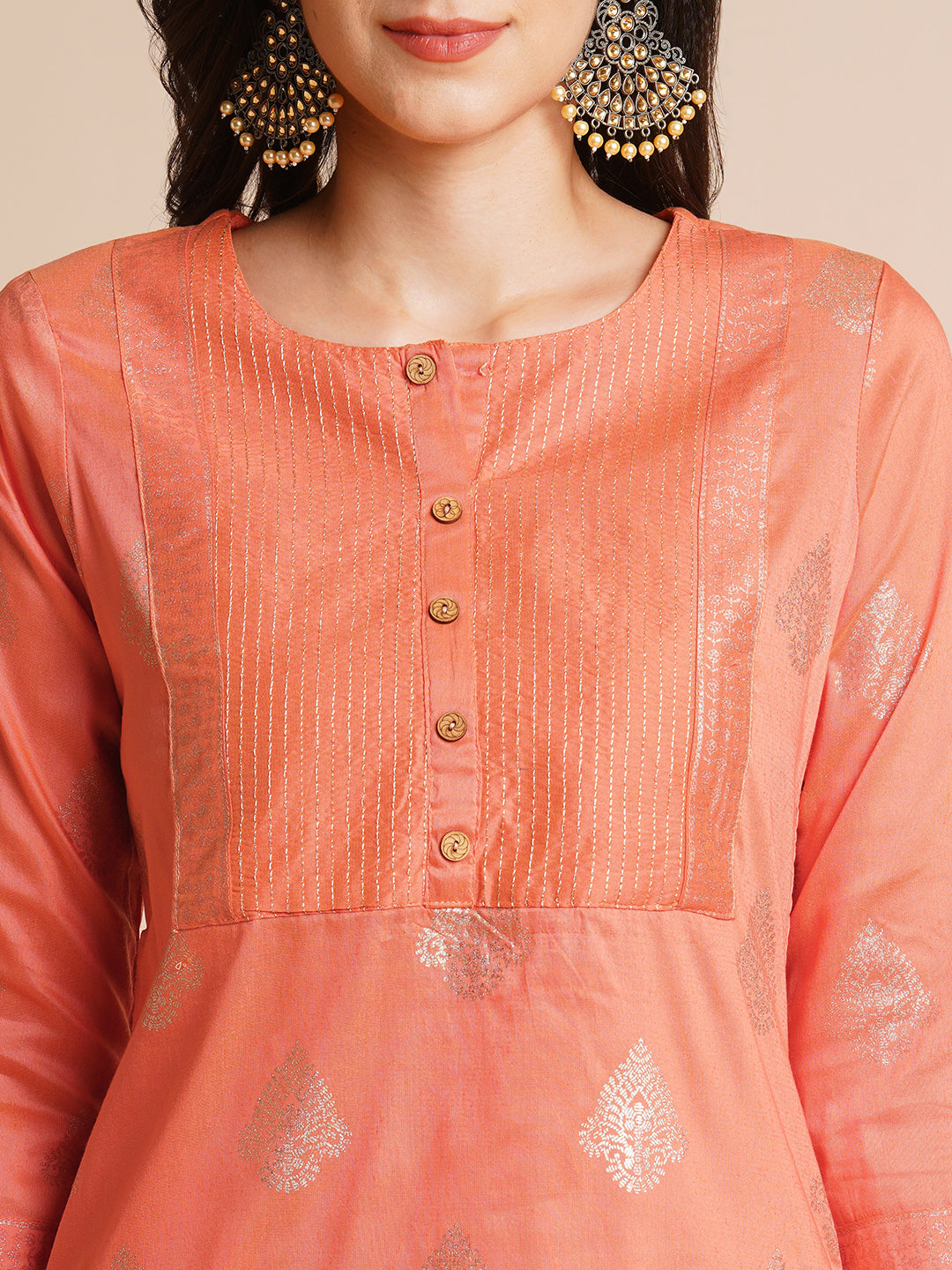 Silk Gold Printed Straight Kurta for Women