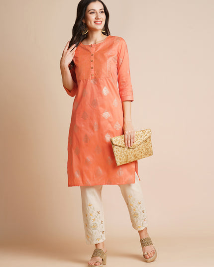 Silk Gold Printed Straight Kurta for Women