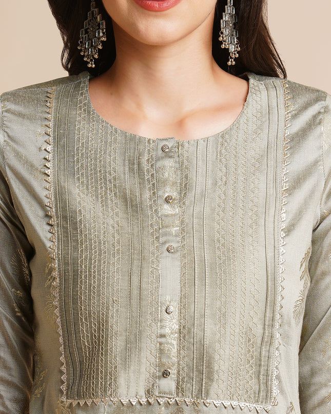 Silk Gold Printed Straight Kurta for Women