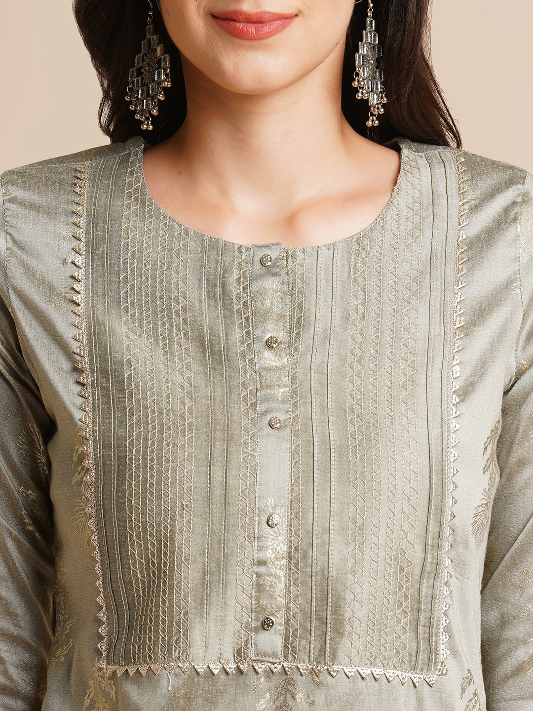 Silk Gold Printed Straight Kurta for Women