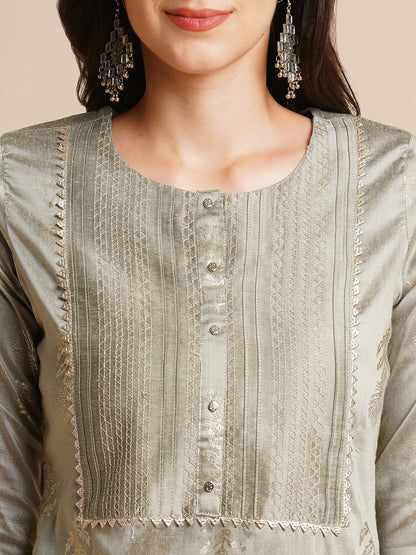 Silk Gold Printed Straight Kurta for Women