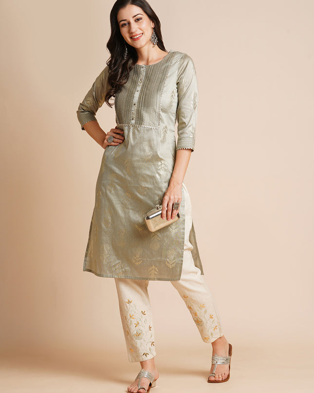 Silk Gold Printed Straight Kurta for Women
