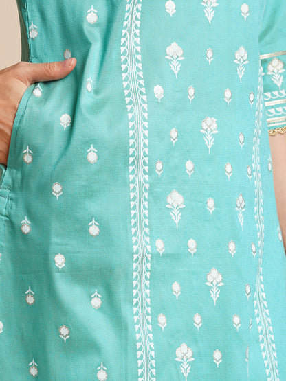 Silk Gold Printed Straight Kurta for Women