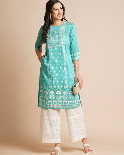 Silk Gold Printed Straight Kurta for Women
