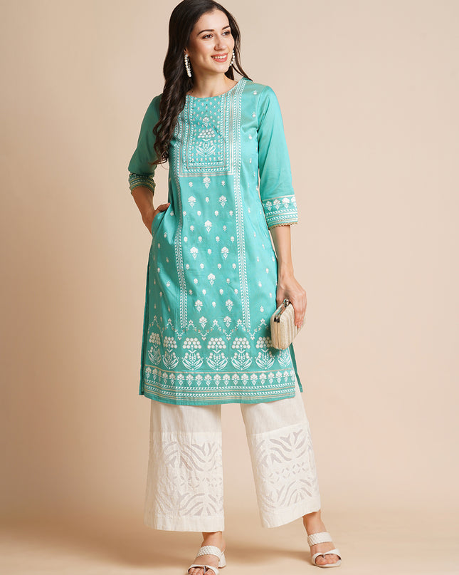 Silk Gold Printed Straight Kurta for Women