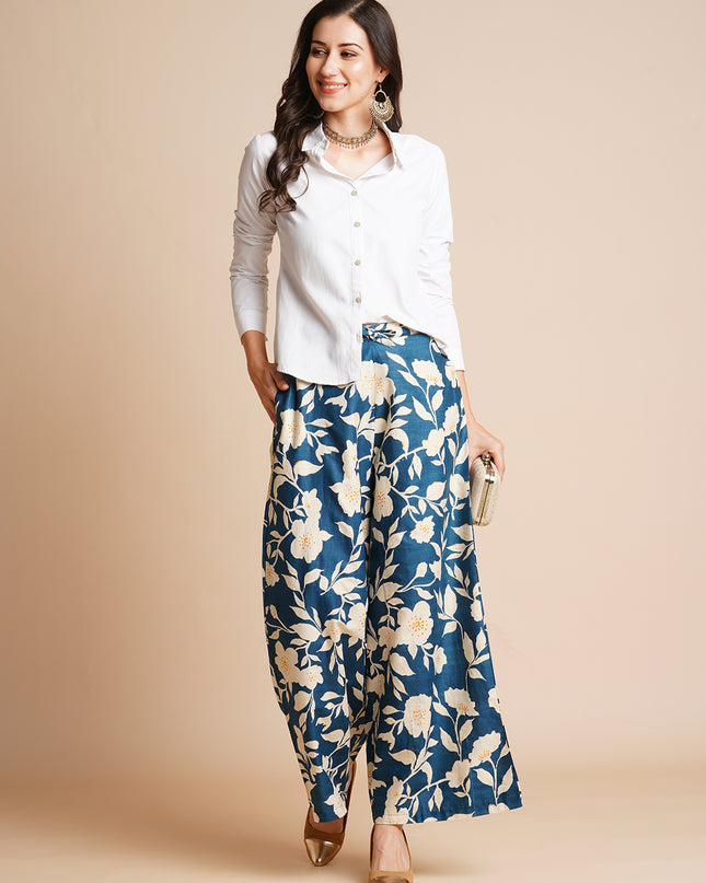 Women's Cotton Printed Loose Fit Flared Wide Leg Palazzo Pants