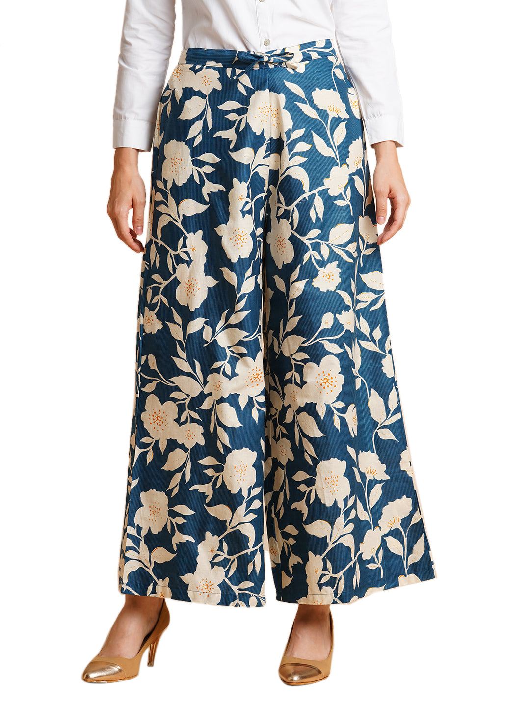 Women's Cotton Printed Loose Fit Flared Wide Leg Palazzo Pants