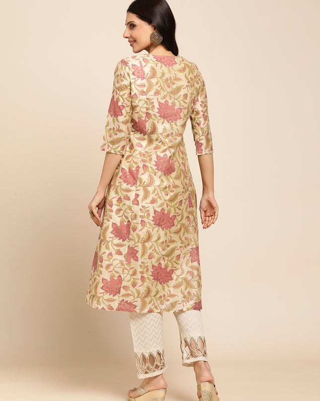 Chanderi Silk Gold Printed Flared Ethnic Wear Kurti for Women