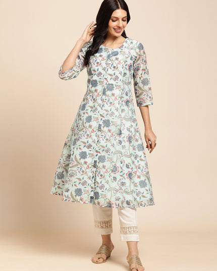 Chanderi Silk Gold Printed Flared Ethnic Wear Kurti for Women