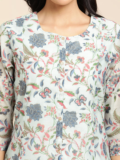 RATAN Chanderi Silk Gold Printed Flared Ethnic Wear Kurti for Women