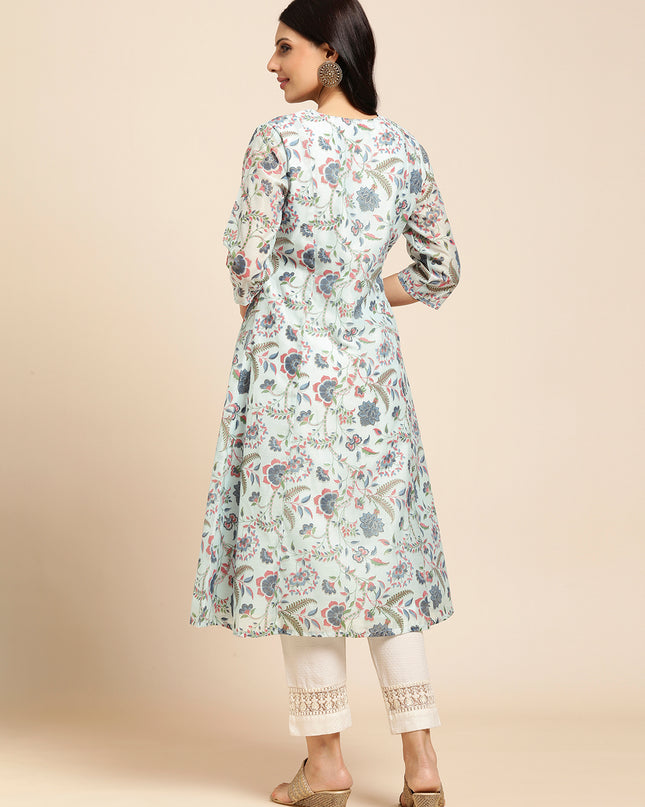 Chanderi Silk Gold Printed Flared Ethnic Wear Kurti for Women