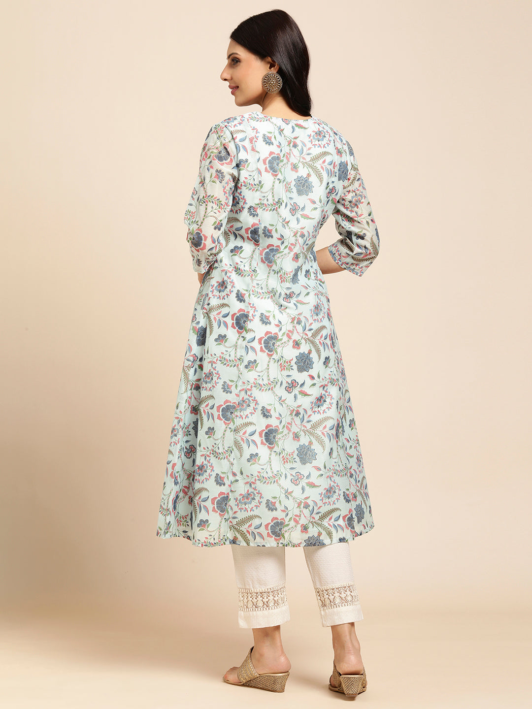 Chanderi Silk Gold Printed Flared Ethnic Wear Kurti for Women