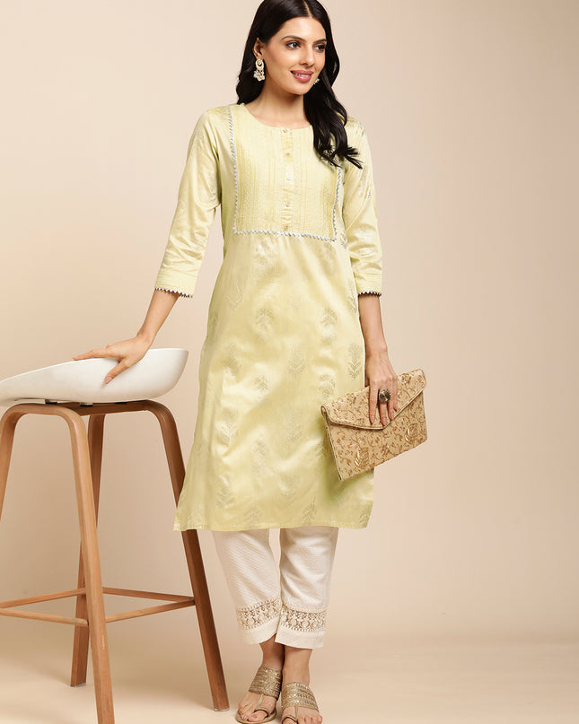 Silk Gold Printed Straight Kurta for Women