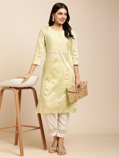 Silk Gold Printed Straight Kurta for Women