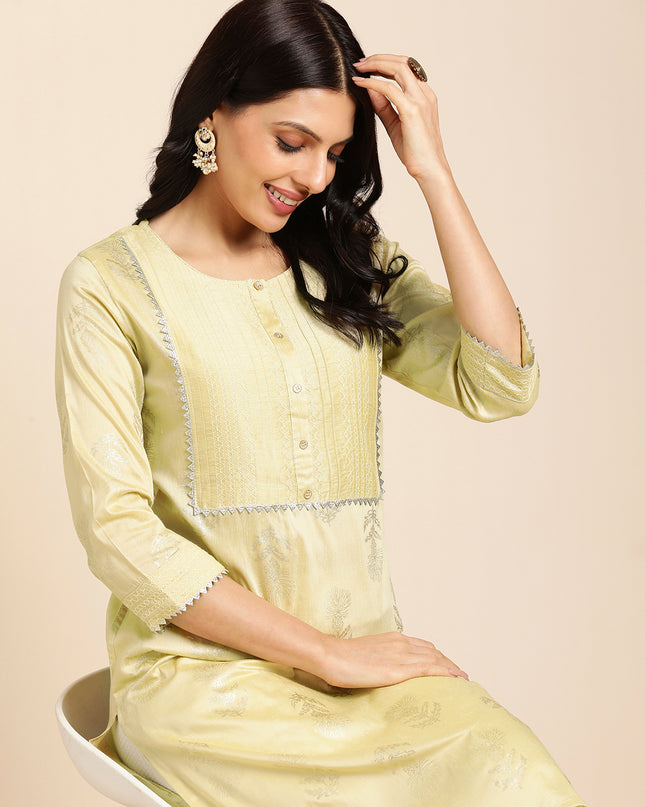 Silk Gold Printed Straight Kurta for Women