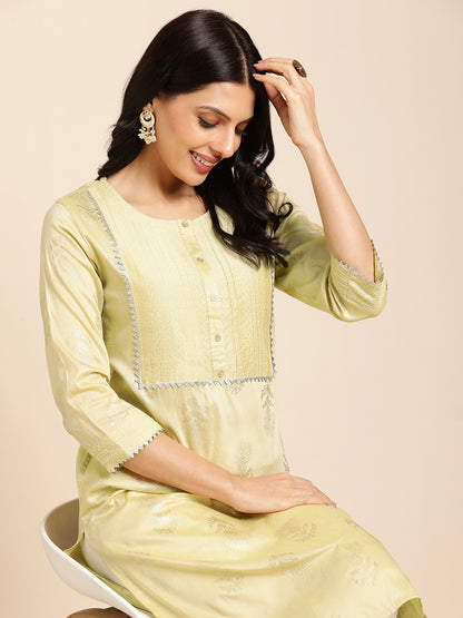 Silk Gold Printed Straight Kurta for Women