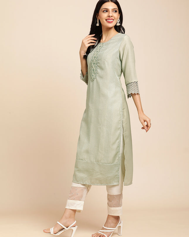 Art Silk Straight Lucknowi Chikankari Ethnic Wear Kurta