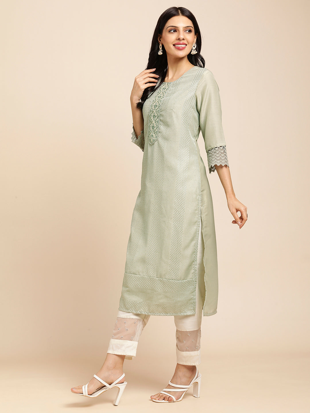 Art Silk Straight Lucknowi Chikankari Ethnic Wear Kurta