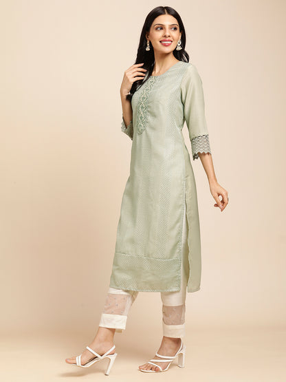 Art Silk Straight Lucknowi Chikankari Ethnic Wear Kurta